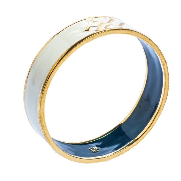 Pre Owned Carolina Herrera CH Logo White Enamel Bangle Bracelet