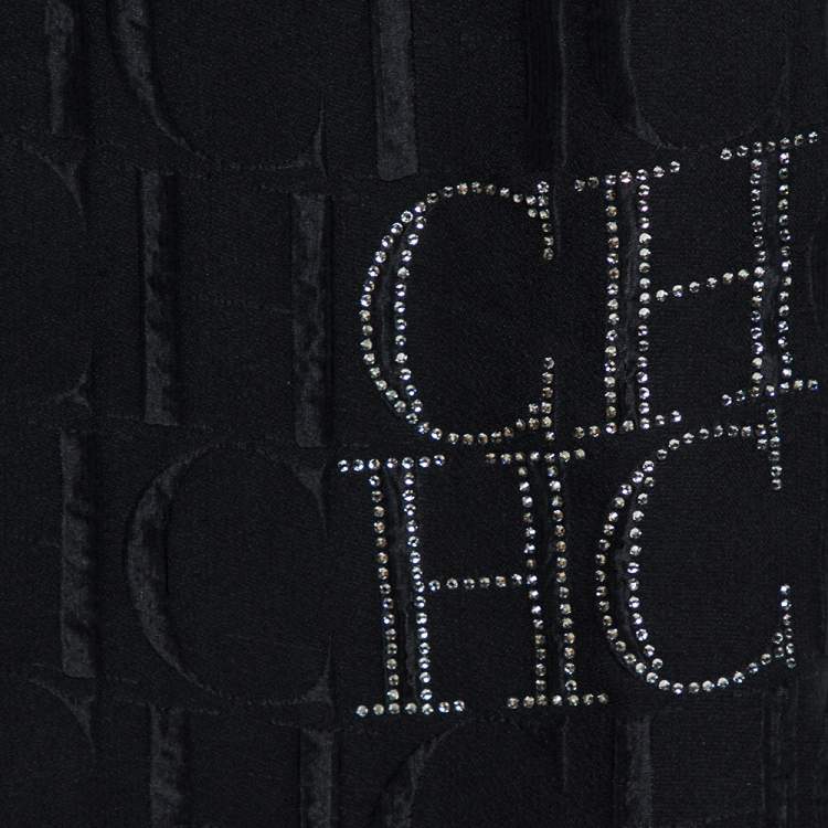 Pre Owned CH Carolina Herrera Black Monogram Silk Scarf
