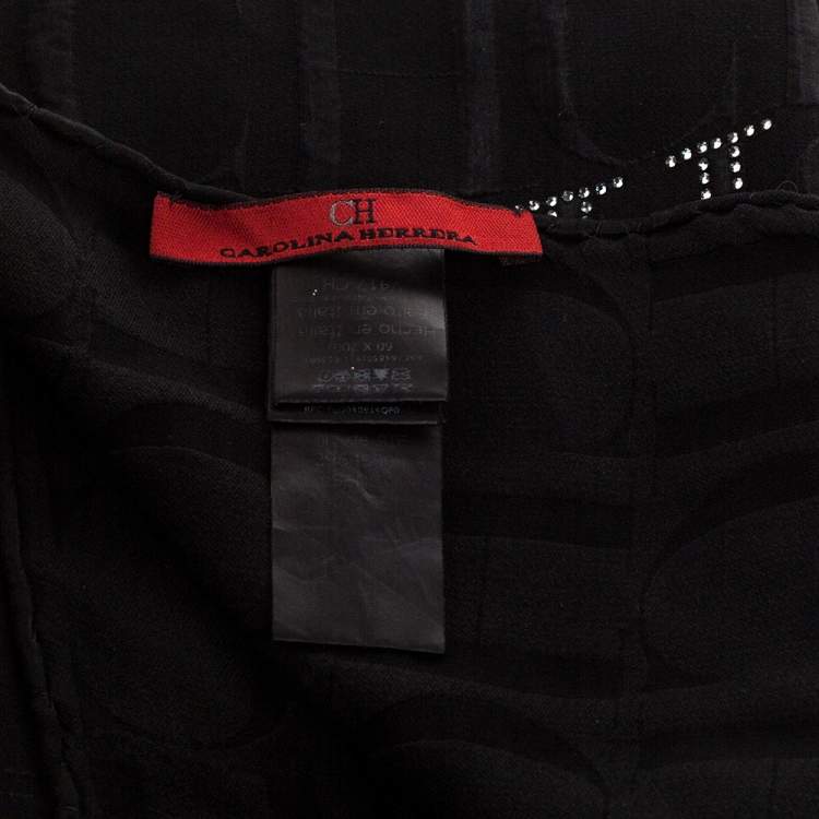 Pre Owned CH Carolina Herrera Black Monogram Silk Scarf