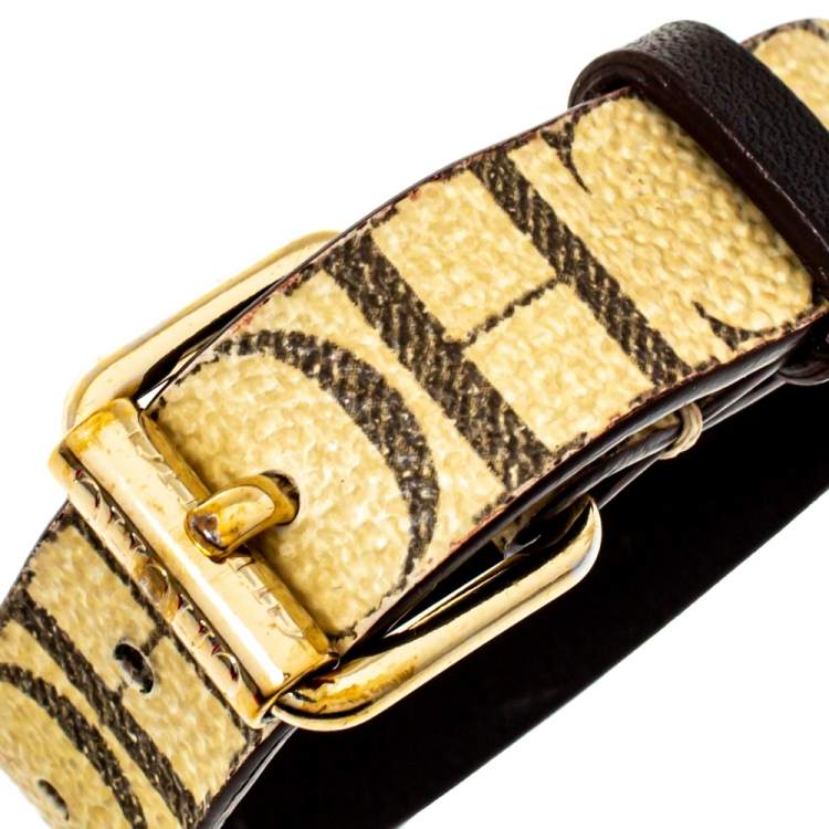 Pre Owned CH Carolina Herrera Beige Monogram Print Leather Bracelet