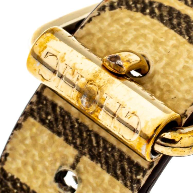 Pre Owned CH Carolina Herrera Beige Monogram Print Leather Bracelet
