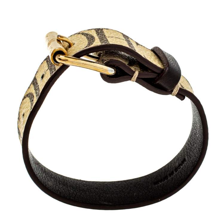 Pre Owned CH Carolina Herrera Beige Monogram Print Leather Bracelet
