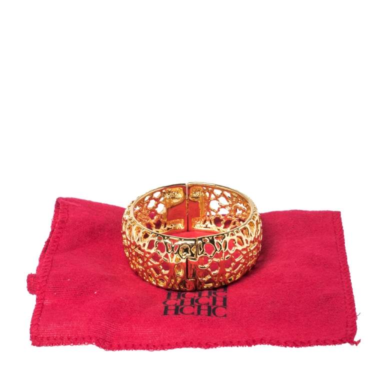 Pre Owned CH Carolina Herrera Gold Tone Filigree Bangle Bracelet