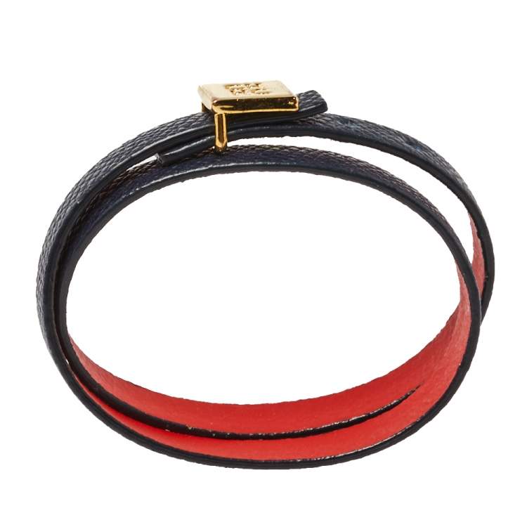 Pre Owned CH Carolina Herrera Black Leather Double Wrap Bracelet