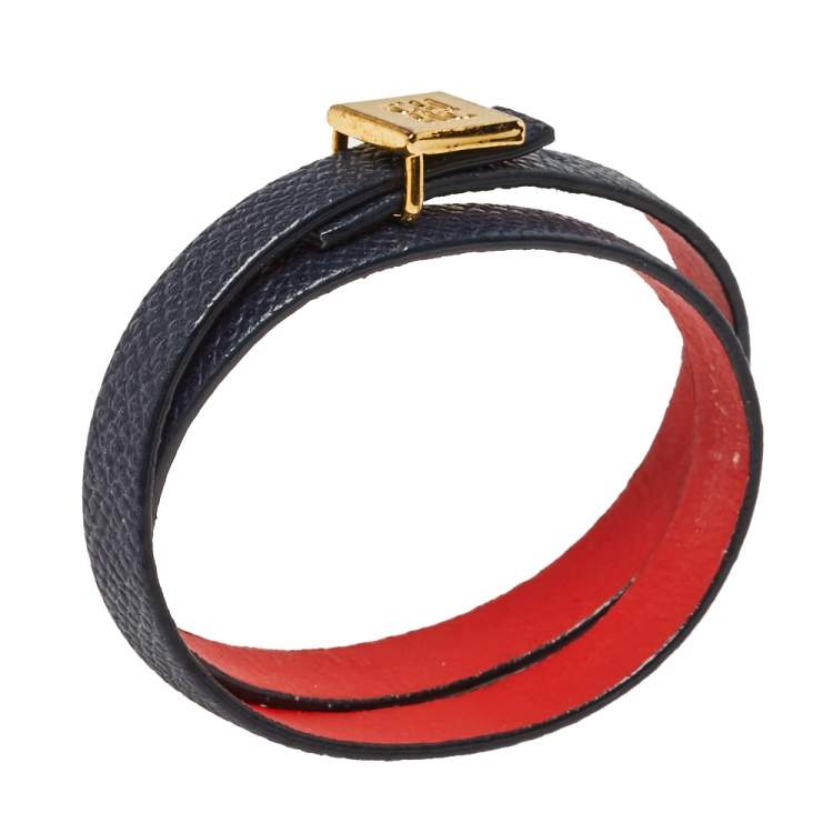Pre Owned CH Carolina Herrera Black Leather Double Wrap Bracelet