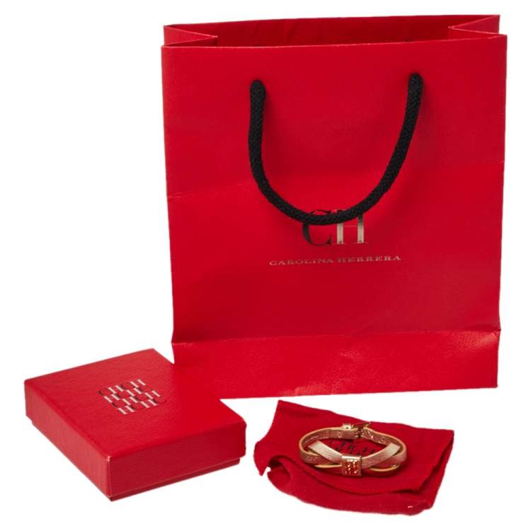 Pre Owned CH Carolina Herrera Gold/Ecru Leather Ribbon Bracelet