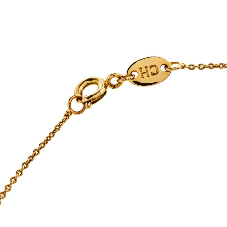 Pre Owned CH Carolina Herrera Textured Gold Tone Round Pendant Necklace
