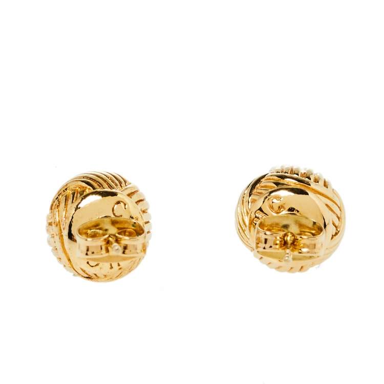 Pre Owned CH Carolina Herrera Gold Tone Textured Sphere Stud Earrings
