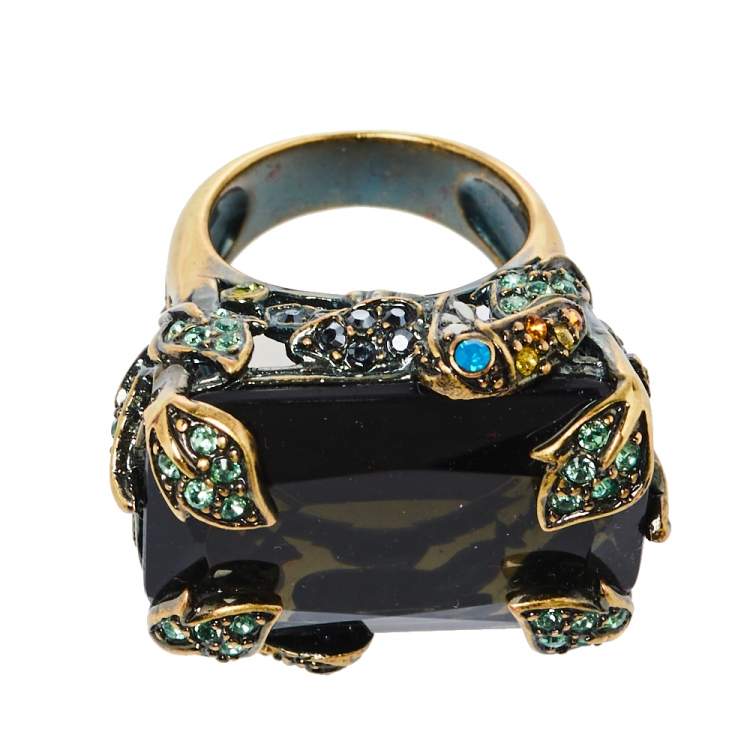 Pre Owned CH Carolina Herrera Gold Tone Crystal Toucan Statement Ring Size EU 55