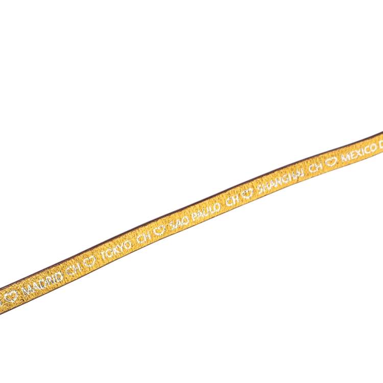 Pre Owned CH Carolina Herrera Gold Printed Leather Triple Wrap Bracelet