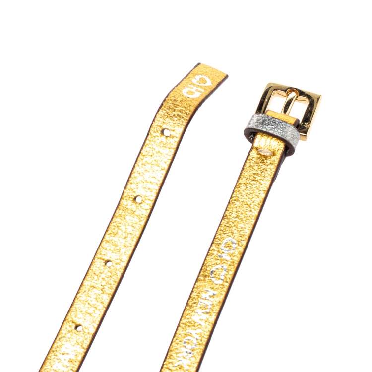 Pre Owned CH Carolina Herrera Gold Printed Leather Triple Wrap Bracelet