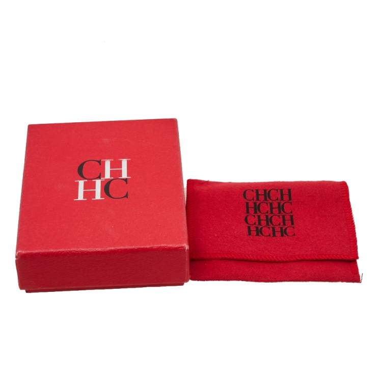 Pre Owned CH Carolina Herrera Logo and Faux Pearl Charm Gold Tone Bracelet 
