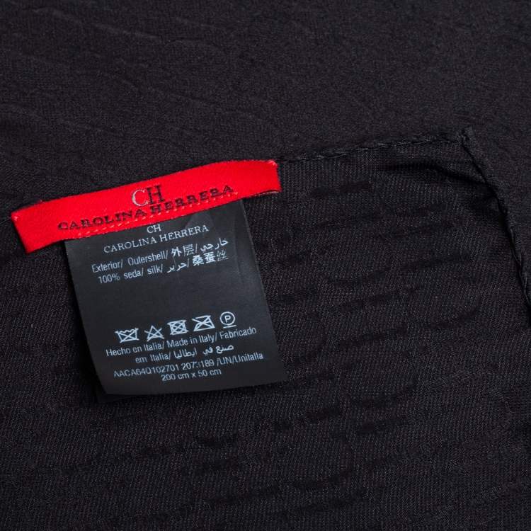 Pre Owned CH Carolina Herrera Black Monogram Crystal Logo Detail Silk Stole