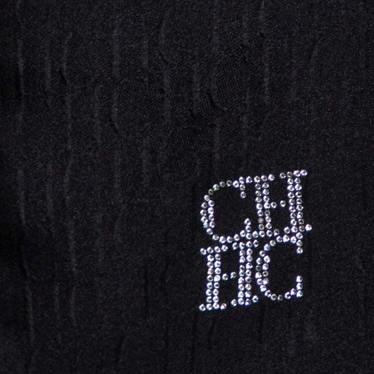 Pre Owned CH Carolina Herrera Black Monogram Crystal Logo Detail Silk Stole
