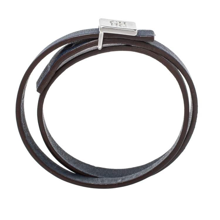Pre Owned Carolina Herrera Blue Leather Let it Glow Double Loop Bracelet