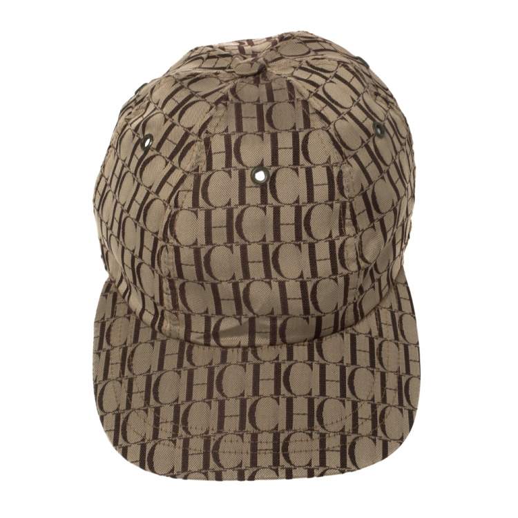 Pre Owned CH Carolina Herrera Beige Logo Canvas Baseball Cap M