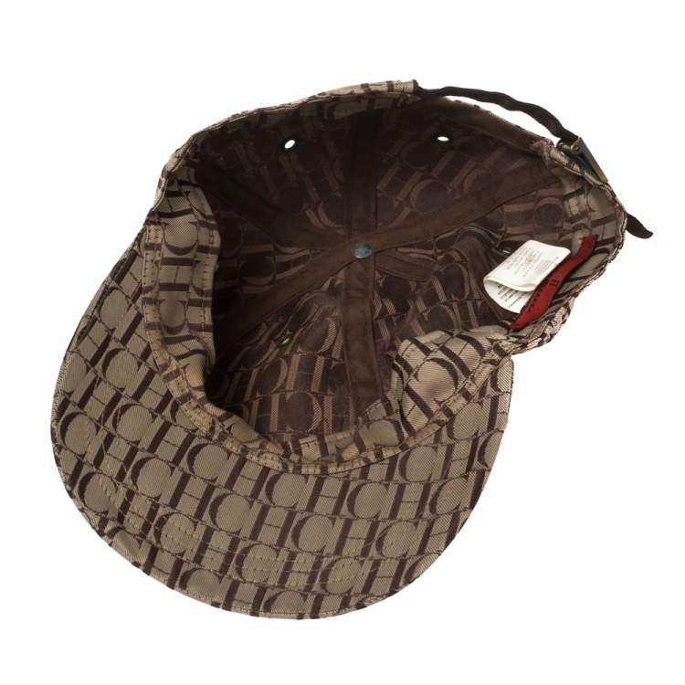 Pre Owned CH Carolina Herrera Beige Logo Canvas Baseball Cap M