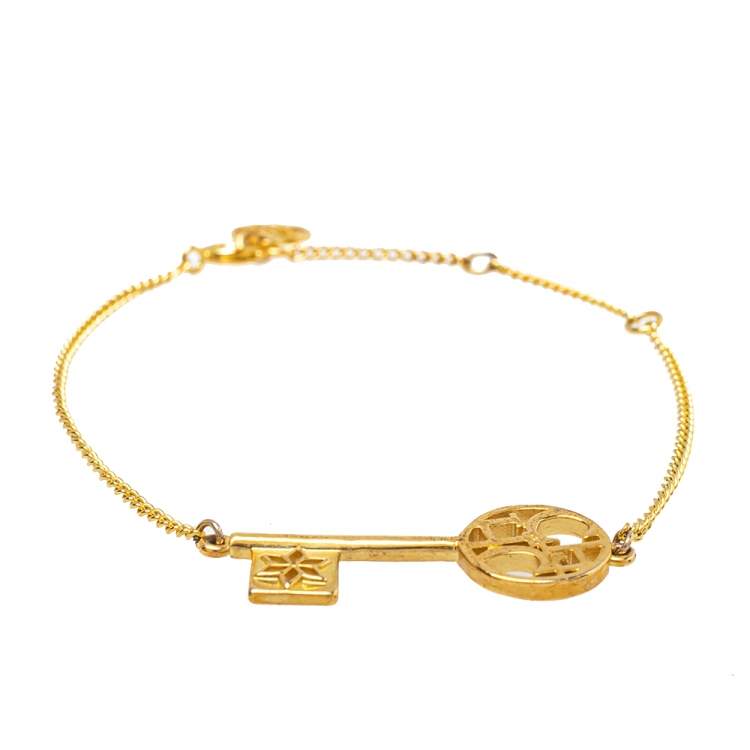 Pre Owned Carolina Herrera Gold Tone Key Charm Bracelet