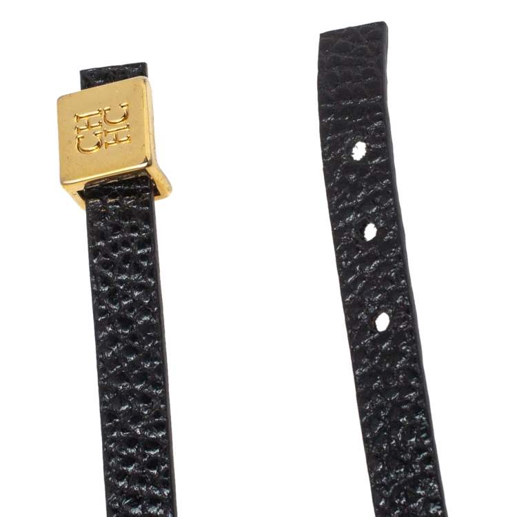 Pre Owned CH Carolina Herrera Black Leather Double Wrap Bracelet