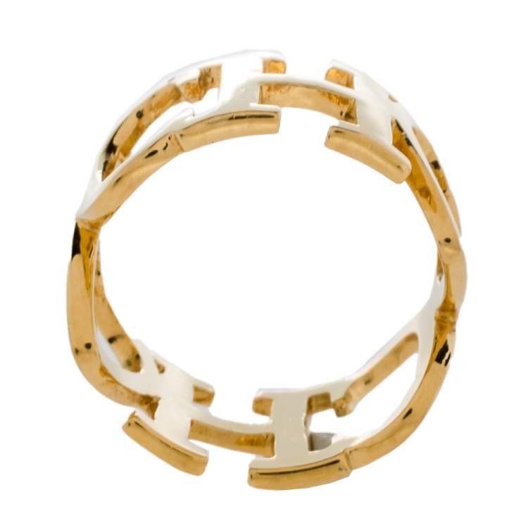 Pre Owned CH Carolina Herrera Gold Tone Logo Heart Band Ring Size EU 53
