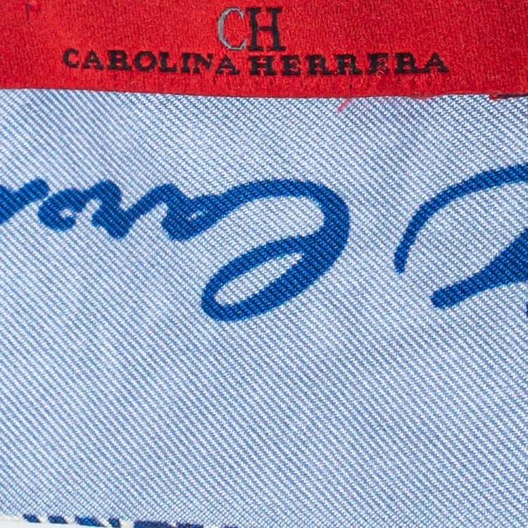 Pre Owned CH Carolina Herrera Blue Printed Silk Bandeau Scarf
