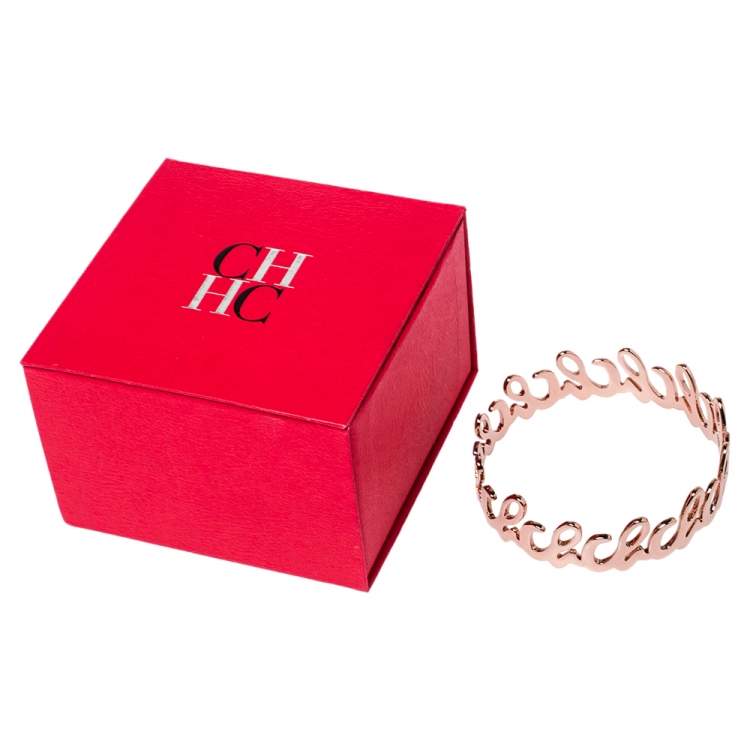 Pre Owned CH Carolina Herrera Rose Gold Tone Logo Bangle Bracelet 