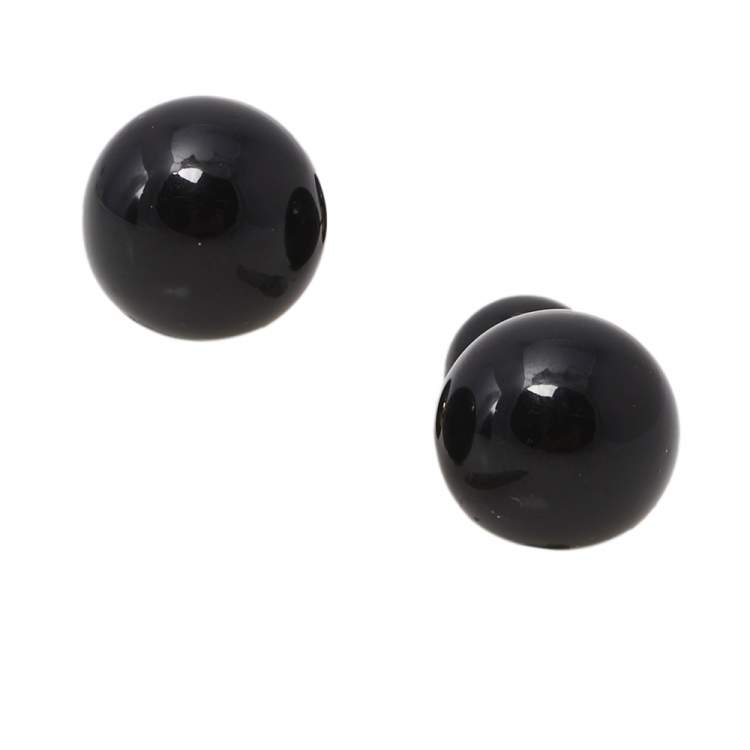 Pre Owned CH Carolina Herrera Black Enamel Gold Tone Stud Earrings