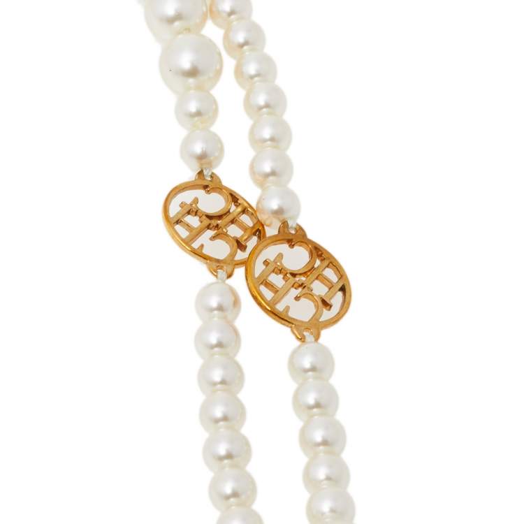 Pre Owned CH Carolina Herrera Faux Pearl Long Station Necklace
