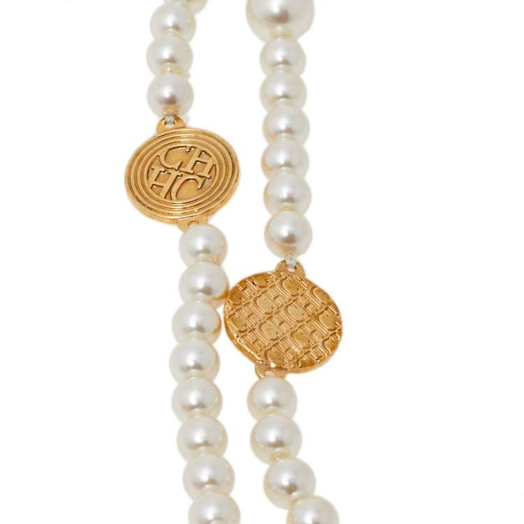 Pre Owned CH Carolina Herrera Faux Pearl Long Station Necklace