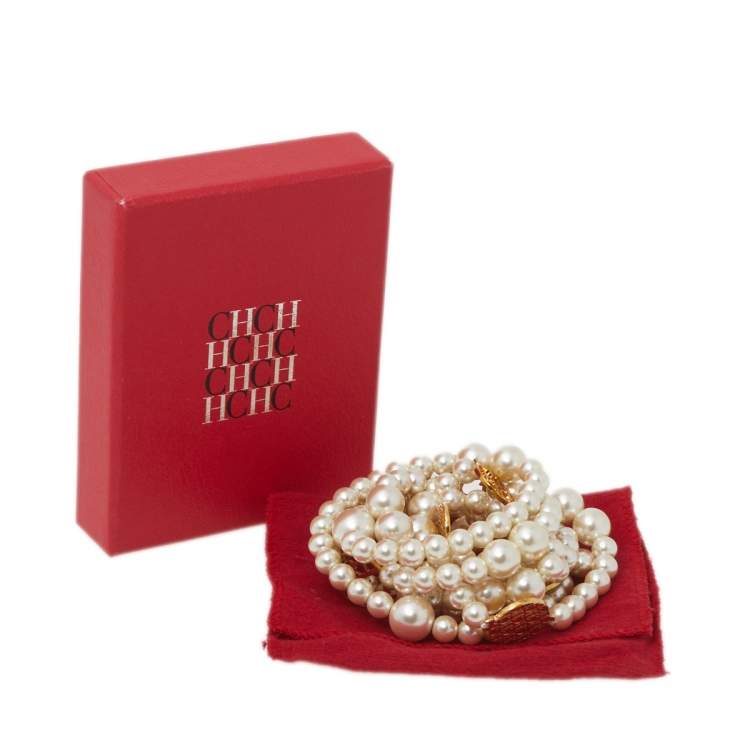 Pre Owned CH Carolina Herrera Faux Pearl Long Station Necklace