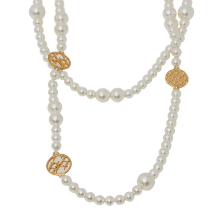 Pre Owned CH Carolina Herrera Faux Pearl Long Station Necklace