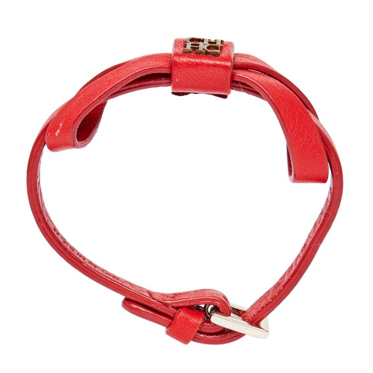 Pre Owned CH Carolina Herrera Red Leather Ribbon Bracelet