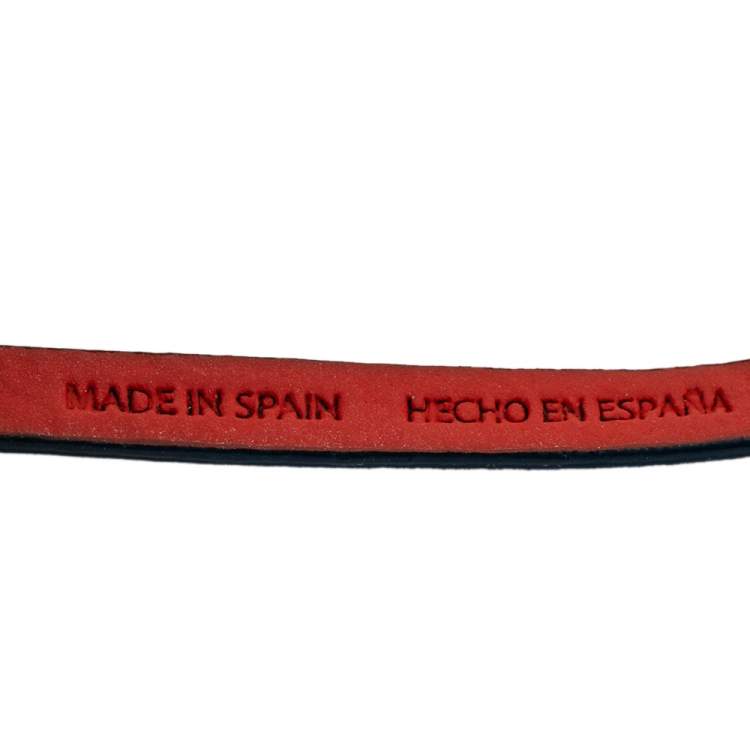 Pre Owned CH Carolina Herrera Navy Blue Leather Logo Double Wrap Bracelet