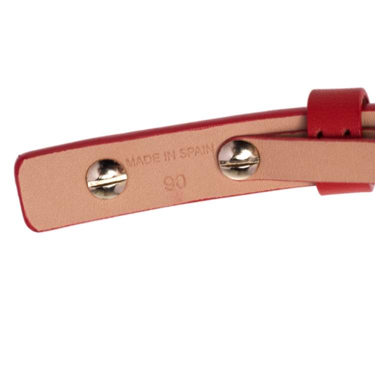 Pre Owned Carolina Herrera Red Leather Bow Slim Belt 90 CM