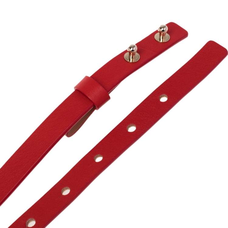 Pre Owned Carolina Herrera Red Leather Bow Slim Belt 90 CM