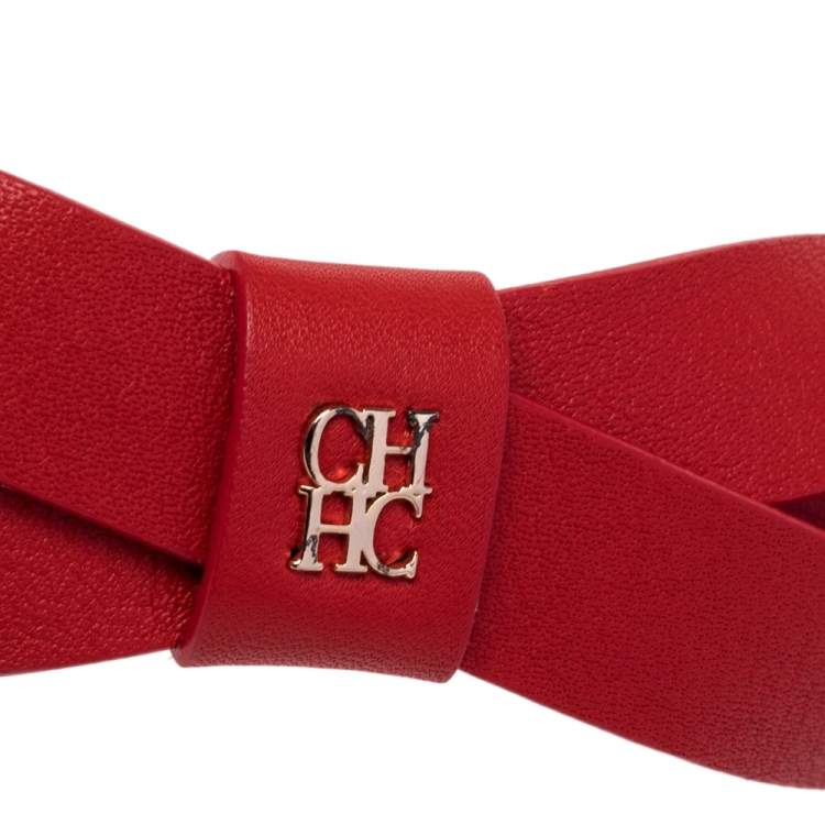 Pre Owned Carolina Herrera Red Leather Bow Slim Belt 90 CM
