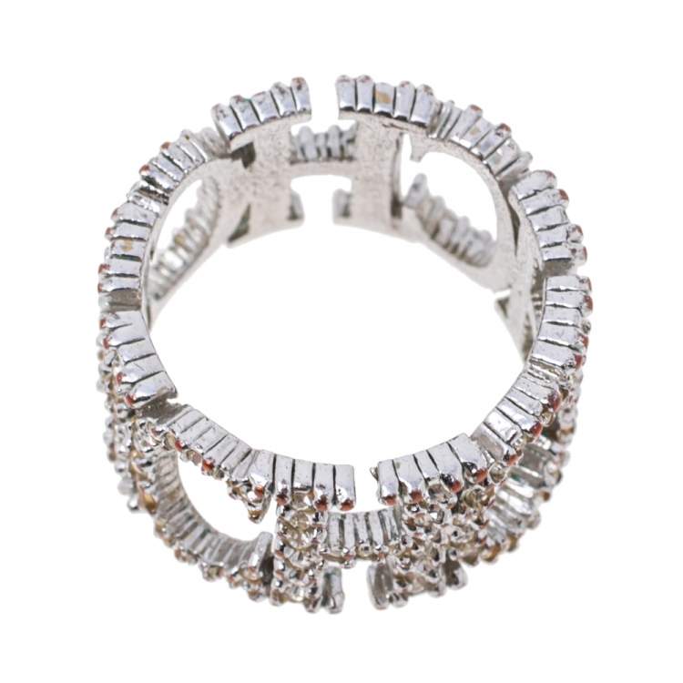 Pre Owned Carolina Herrera Crystal Between the Line Ring Size EU 54