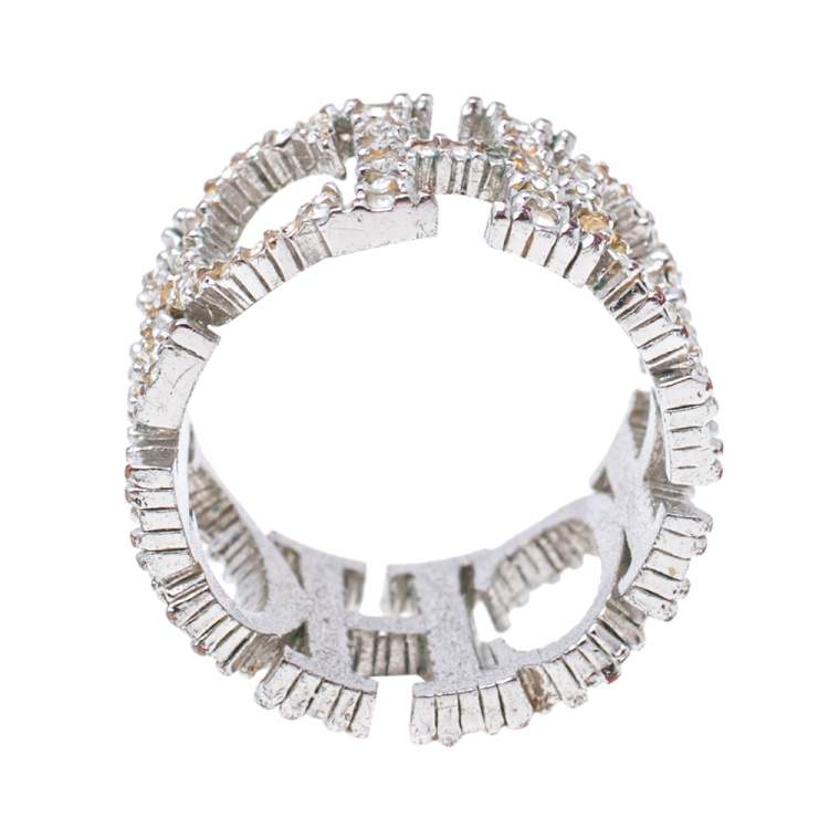 Pre Owned Carolina Herrera Crystal Between the Line Ring Size EU 54