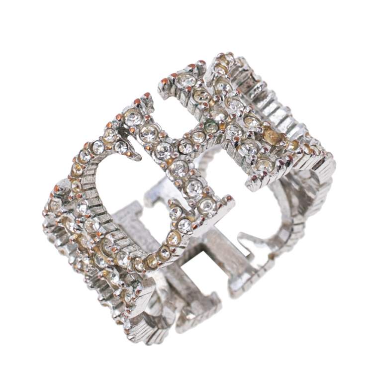 Pre Owned Carolina Herrera Crystal Between the Line Ring Size EU 54
