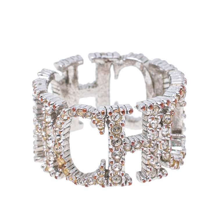 Pre Owned Carolina Herrera Crystal Between the Line Ring Size EU 54