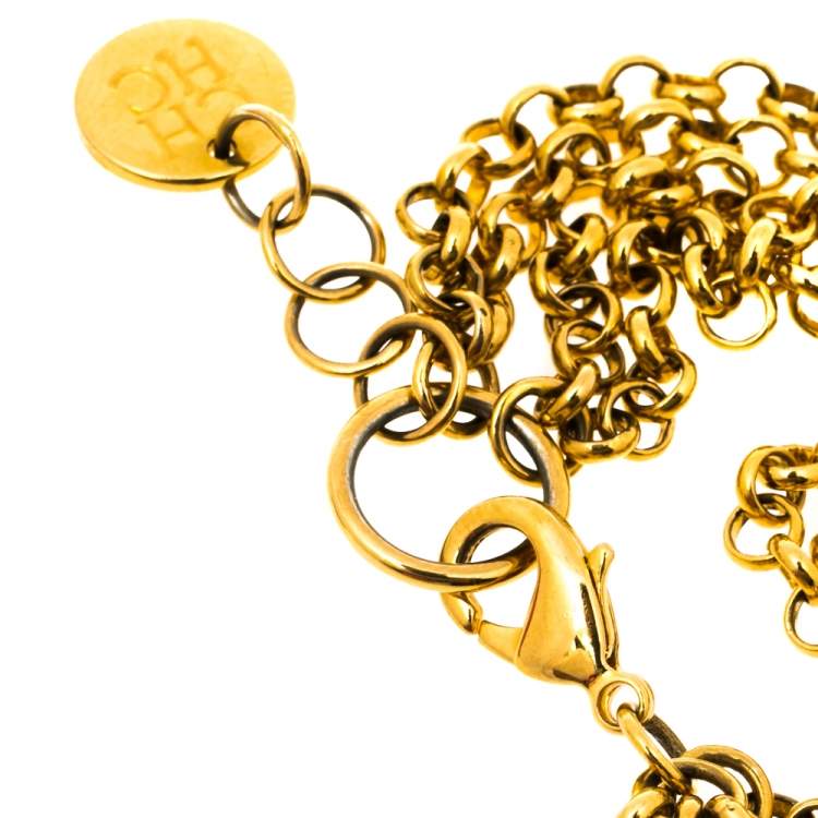 Pre Owned CH Carolina Herrera Gold Tone Multi Chain Bracelet
