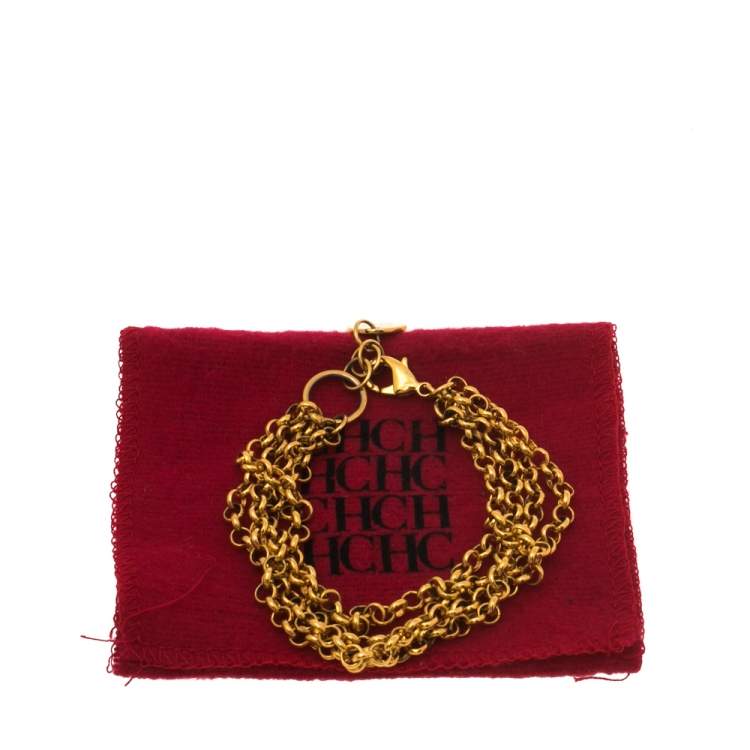 Pre Owned CH Carolina Herrera Gold Tone Multi Chain Bracelet