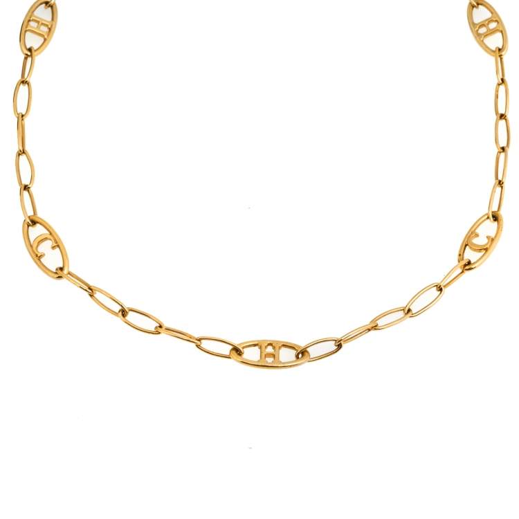 Pre Owned CH Carolina Herrera Logo Gold Tone Chain Link Necklace
