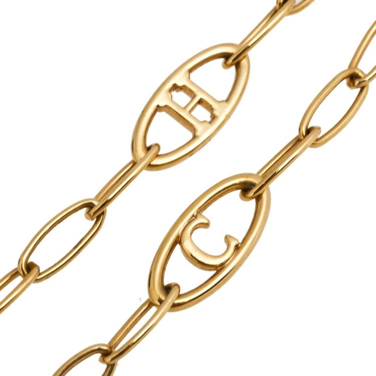 Pre Owned CH Carolina Herrera Logo Gold Tone Chain Link Necklace