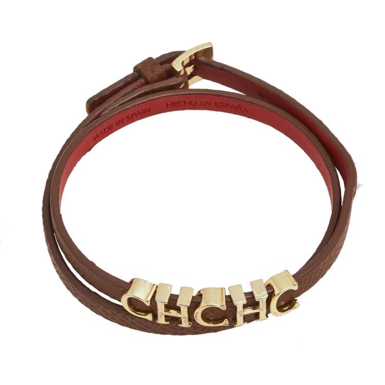 Pre Owned CH Carolina Herrera Brown Leather Double Wrap Bracelet