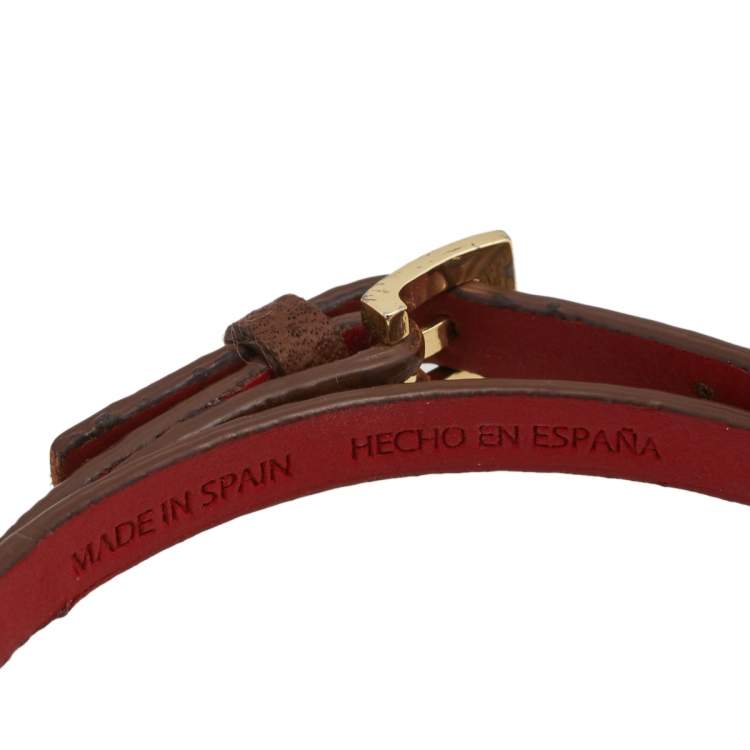 Pre Owned CH Carolina Herrera Brown Leather Double Wrap Bracelet