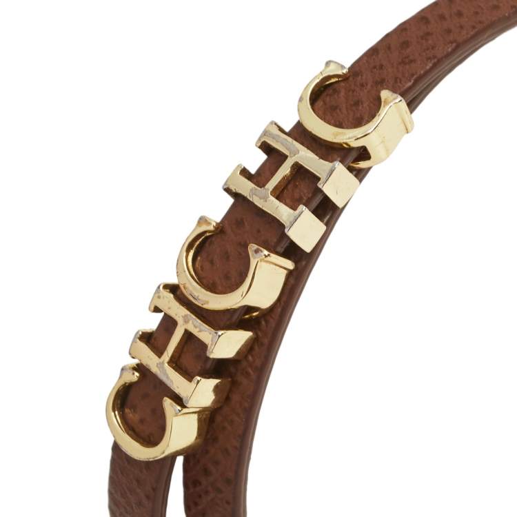 Pre Owned CH Carolina Herrera Brown Leather Double Wrap Bracelet