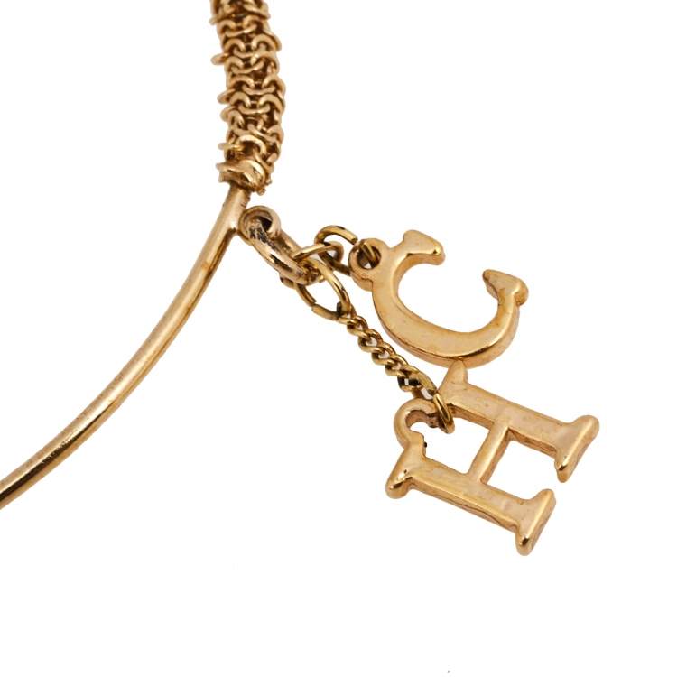 Pre Owned CH Carolina Herrera Logo Charm Gold Tone Bracelet