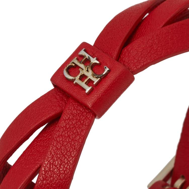 Pre Owned CH Carolina Herrera Red Leather Ribbon Bracelet