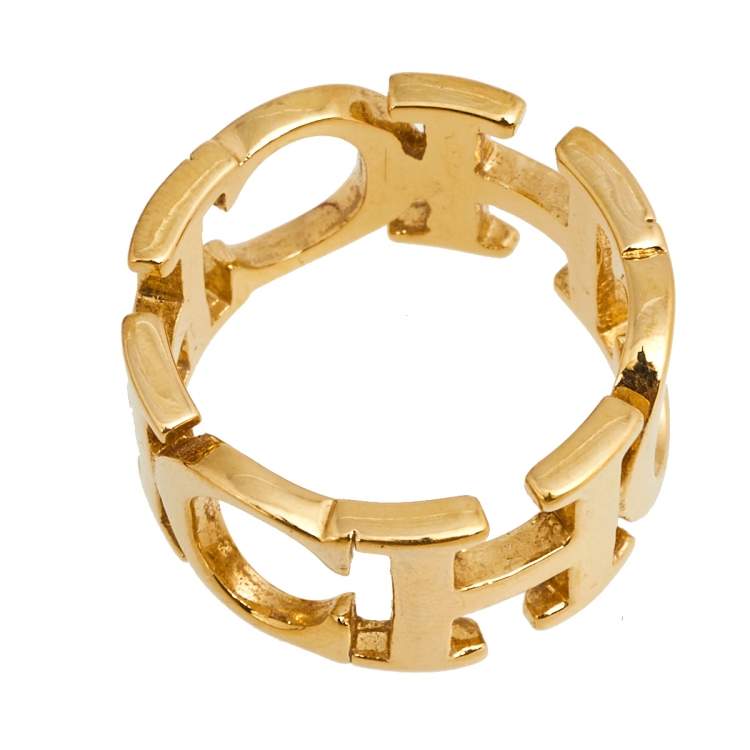 Pre Owned CH Carolina Herrera Gold Tone Between the Line Ring EU 53